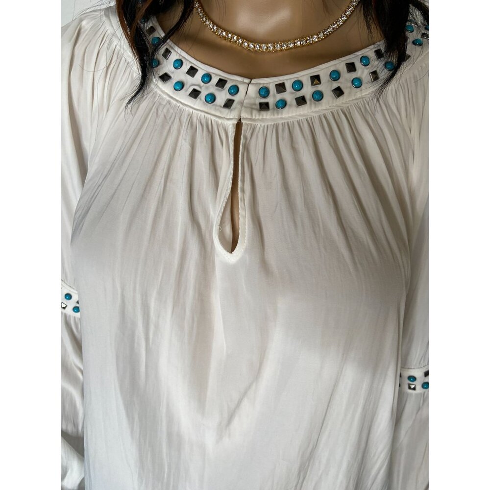 Ramy Brook Wyatt Studded and Turquoise Blouse White Size Small - Picture 5 of 12